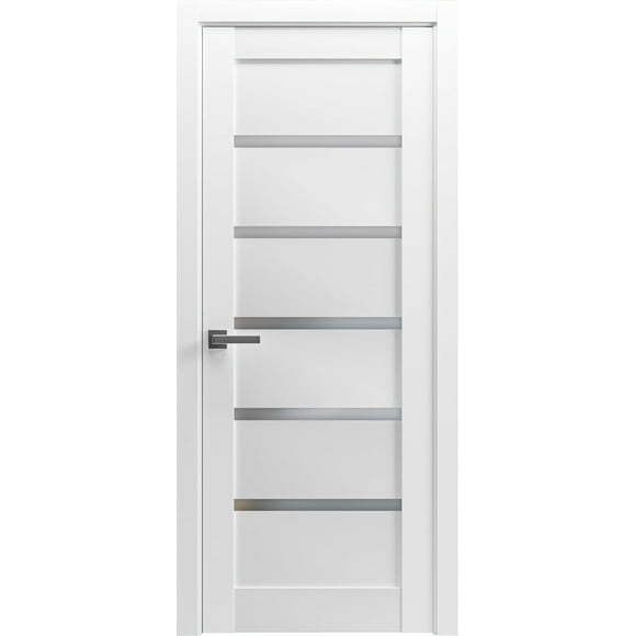 Pantry Kitchen Lite Door with Hardware | Quadro 4117 White Silk with Frosted Opaque Glass | Single Panel Frame Trims | Bathroom Bedroom Sturdy Doors -42" x 84"