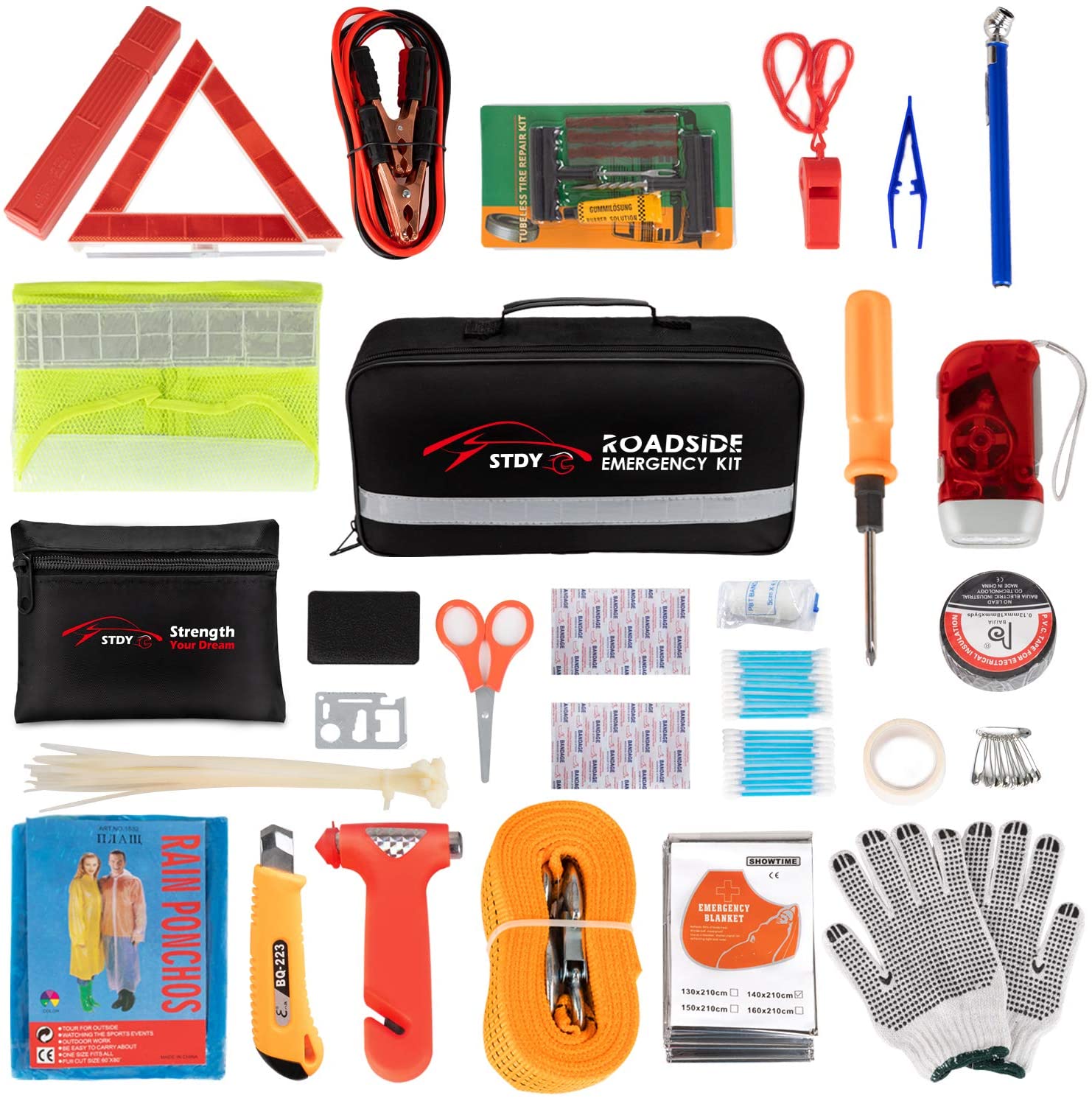 Camper Contains Jumper Cables Truck Tools First Aid Kit Thrive Roadside Assistance Auto Emergency Kit Reflective Safety Triangle and More Triangle Bag Ideal Winter Accessory for Your car Camper Contains Jumper Cables Truck Tools First Aid Kit Thrive Roadside Assistance Auto Emergency Kit Reflective Safety Triangle and More Triangle Bag Ideal Winter Accessory for Your car