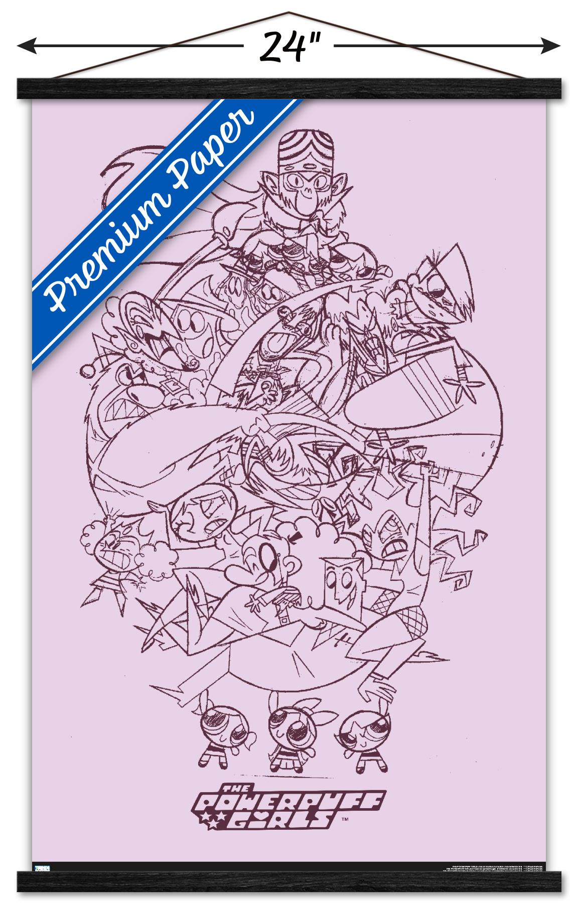 The Powerpuff Girls - Group Sketch Wall Poster with Wooden Magnetic Frame, 22.375" x 34"