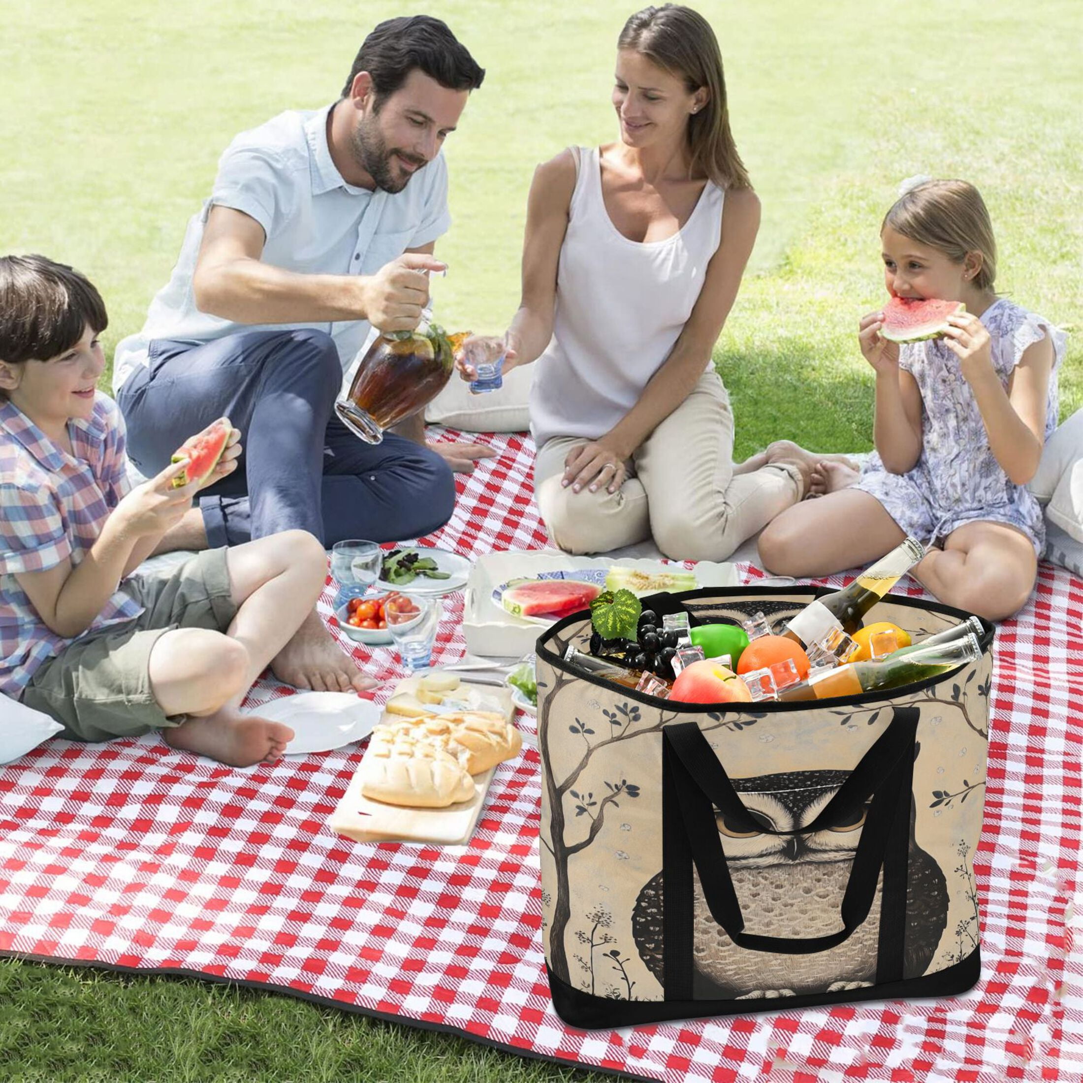 Large Hand-held Ice Pack Picnic Bag Insulation and Refrigeration Suitable for Shopping Picnics and Camping Cool Black Owl