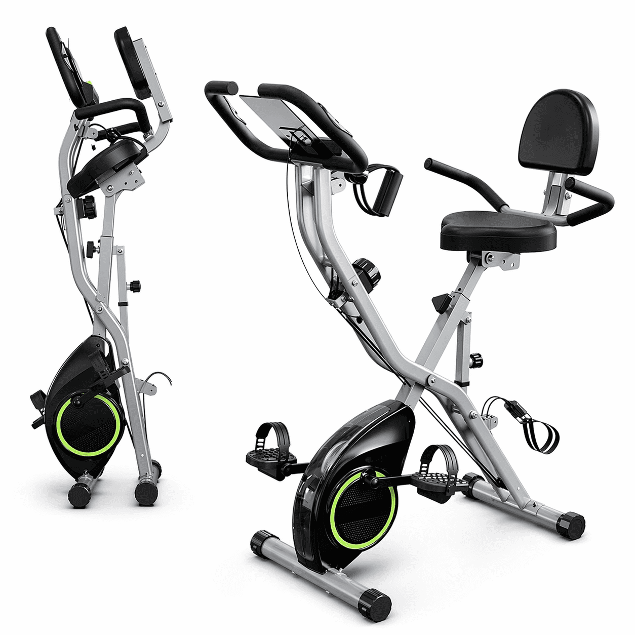 USLIM 5-in-1 Foldable Exercise Bike for Small Apartments, Stationary Bikes with 16-Level Magnetic Resistance, Arm Bands, 300 lbs Capacity