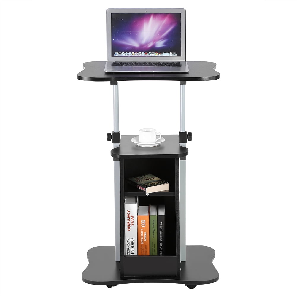 Eecoo Height Adjule Laptop Desk Table Notebook Computer Stand Cart Workstation With Shelves And Wheels From 26 To
