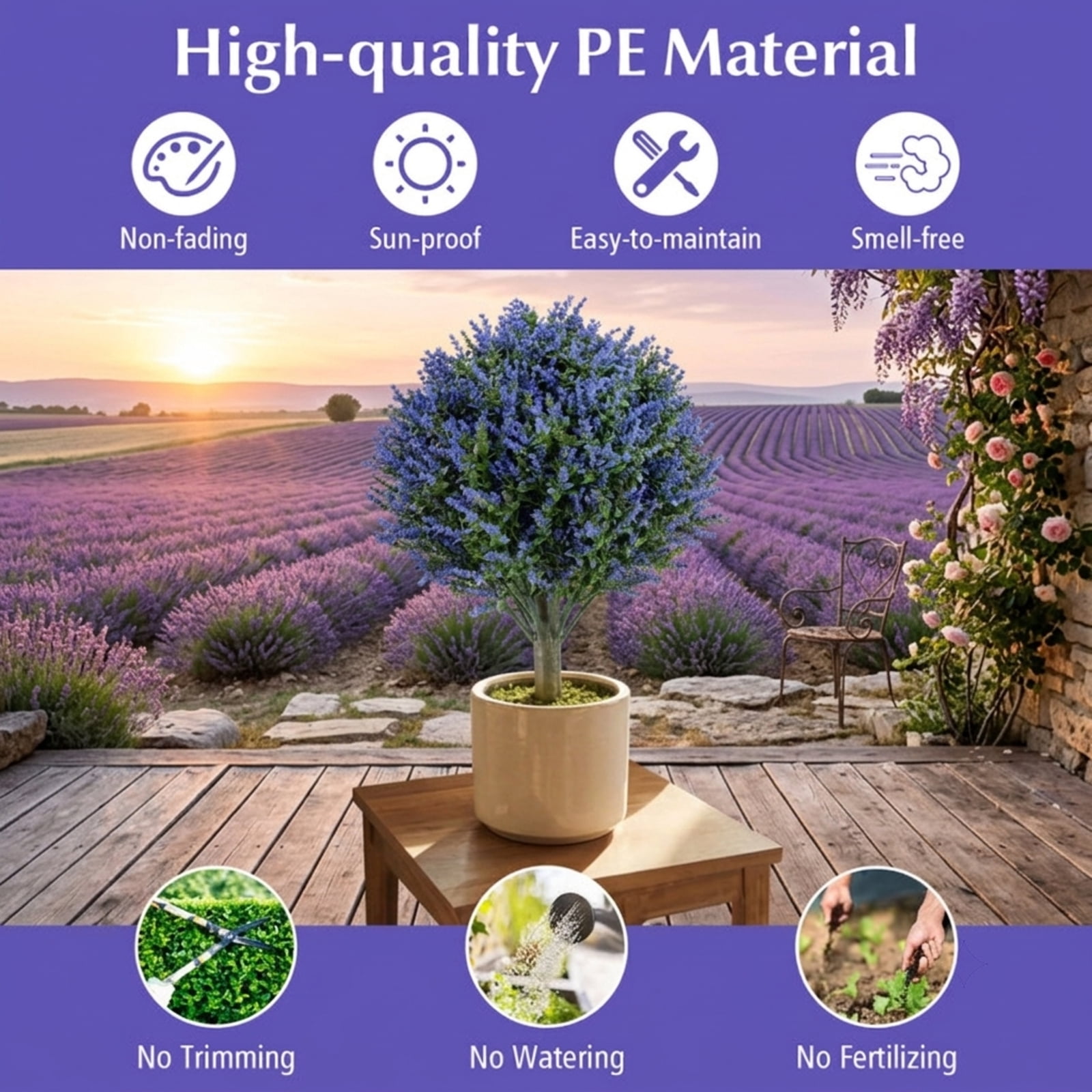 Vebreda Artificial Plant Decor, Set of 2 Artificial Lavender Topiary Ball Trees with Ground Spikes, Intricate & Lifelike Design
