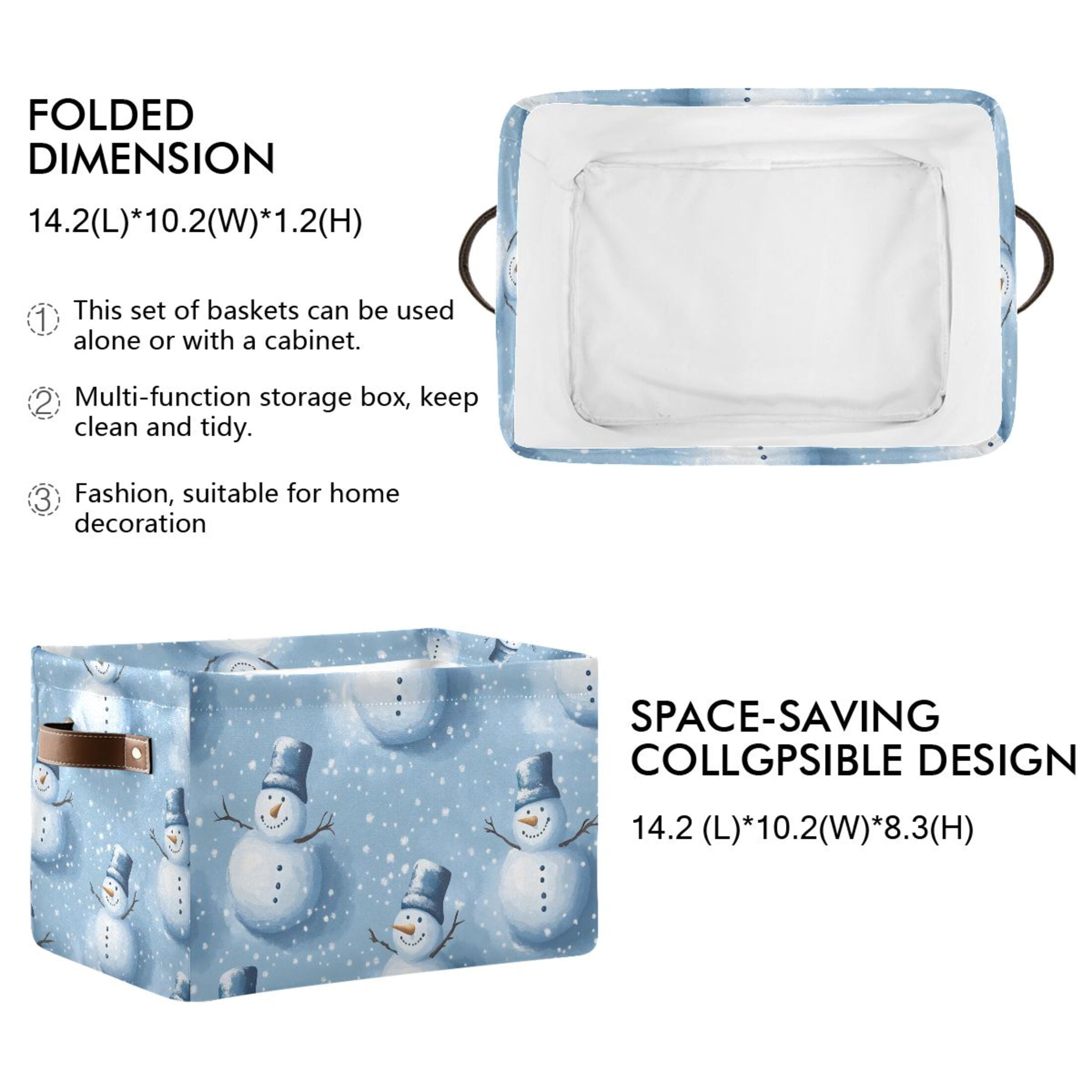Ryvnso Christmas Winter Snowman Storage Basket Large Bin Foldable Boxes Toys Organizer 14.2x10.2x8.3in 2 PCs
