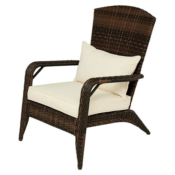 Rattan Adirondack Chair with Cushions, Outdoor Patio Furniture Set, Cream White Wicker Chair with Tall Backrest for Garden, Deck, or Backyard
