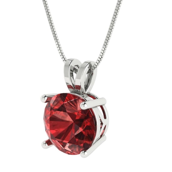 3 ct Brilliant Round Cut Solitaire Natural Garnet 14k White Solid Gold Everyday Affordable Designer Necklace Pendant with 18" Chain