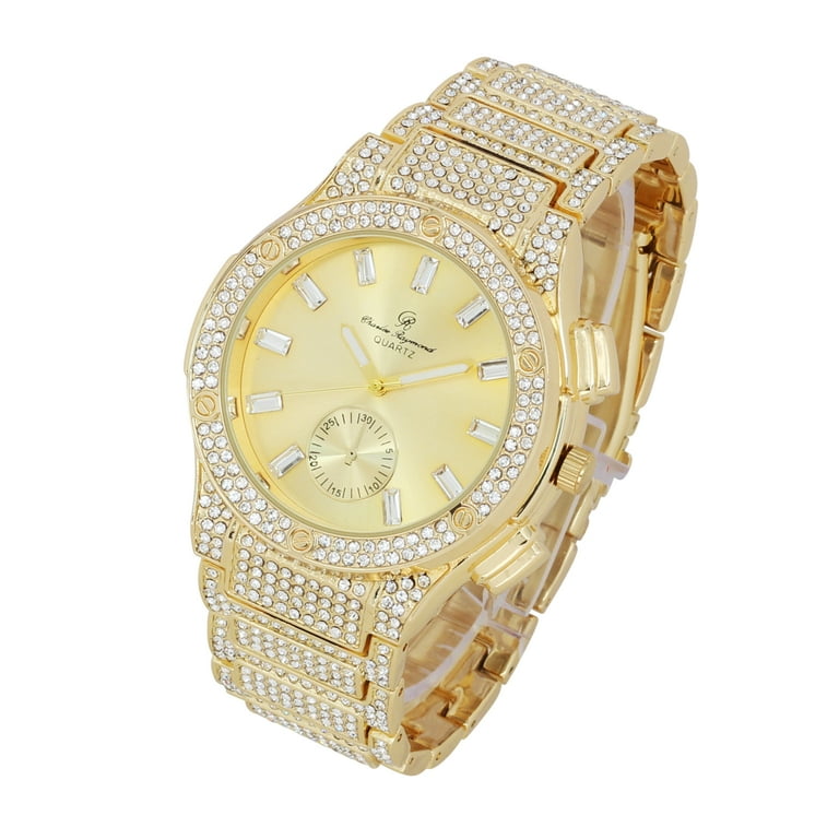 New Charles Raymond Big Bling Watch Inspired by Hip Hop Men s Iced Out Timepiece Diamond Rhinestones on Blast ST10311 MB GLD