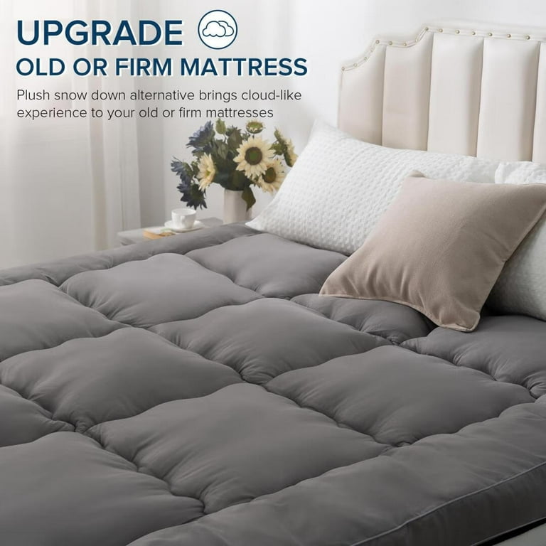 Queen Rose Mattress Topper King Cooling Plush Pillow Top Mattress Pad Bed Topper Hotel Quality Down Alternative Pillow Topper with Elastic band Gray