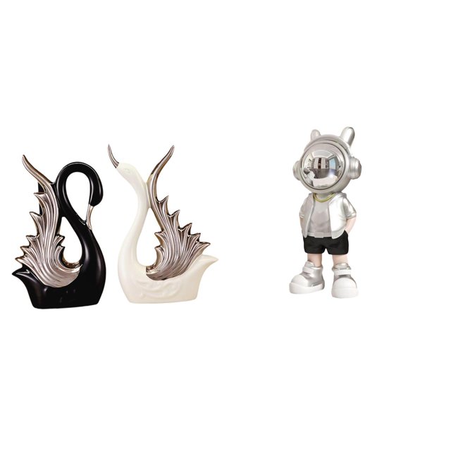 Elegante figura de cisne, escultura de cerámica moderna, adorno creativo de mesa para estante, escritorio, chimenea, decoración de aniversa