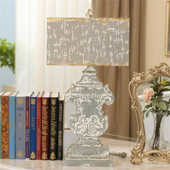 Vintage Table Lamp with Ornate Base, 27.95" Tall, Distressed Finish, Home Decor Accent, 1pc