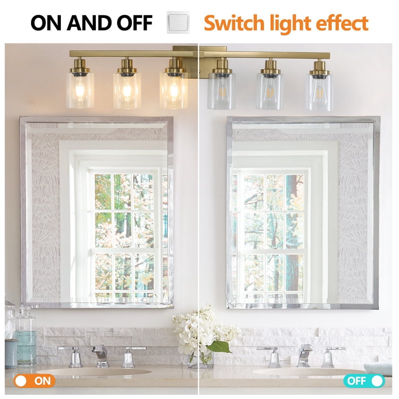 Golden 6-Light Vanity Light with Clear Glass Shades, Modern Iron Metal Bathroom Wall Fixture for Mirror Lamp (No Bulbs)