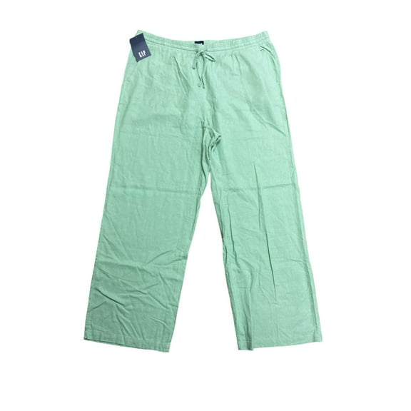 GAP Women's Drawstring Elastic Waist Linen Pull On Pant (Granite Green, XL)