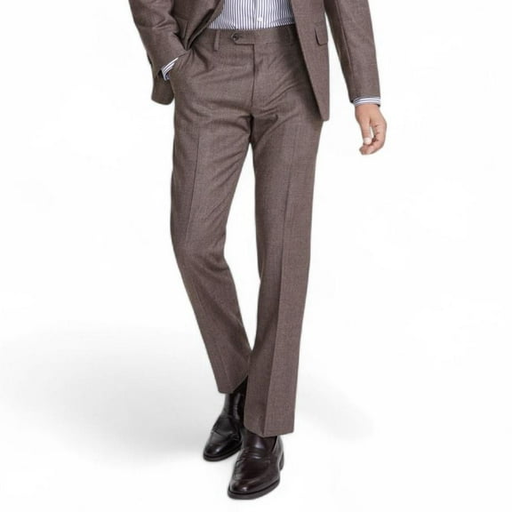 Tommy Hilfiger Men's Modern Fit Stretch Wool Suit Dress Pants Brown Plaid 42x30