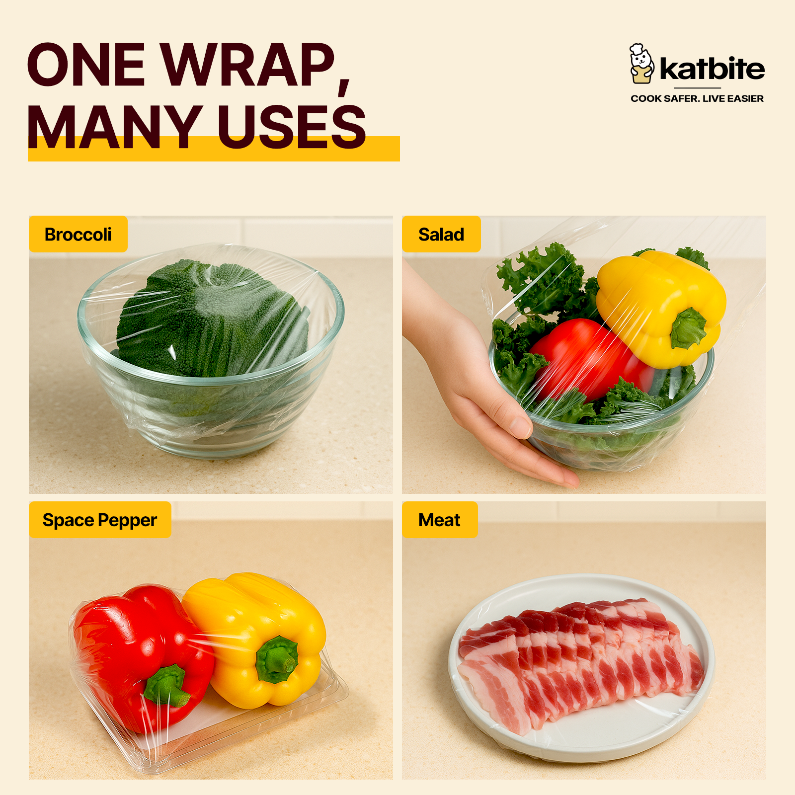 Katbite Plastic Food Wrap Roll, 12 in x 1200 ft, with Slide Cutter photo 4