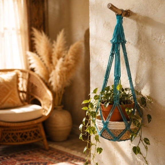 Macrame Hanging Net Basket – Cotton Tassel Storage Hammock for Wall | Boho Suspended Organizer for Toys, Fruit, Plants | Space-Saving for Balcony, Bedroom, Dorm