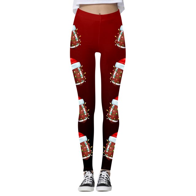 WILLBEST Leggings Deportivos de Compresión con Estampado Navideño de Fútbol para Mujer, Pantalones de Yoga para Entrenamiento Físico, Correr, Deportes Extra Grande