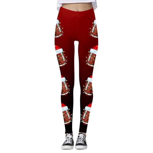 WILLBEST Leggings Deportivos de Compresión con Estampado Navideño de Fútbol para Mujer, Pantalones de Yoga para Entrenamiento Físico, Correr, Deportes Grande