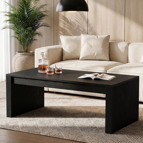Tribesigns Black Coffee Table, 47.2 inch Wooden Rectangular Coffee Table with Fluted Base