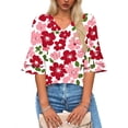 thumbnail image 7 of DeHolifer T-Shirts for Women V-Neck Camouflage Printed Ruffle Short Sleeve Summer Trendy Beach Lightweight Casual Tops Pink XL, 7 of 7