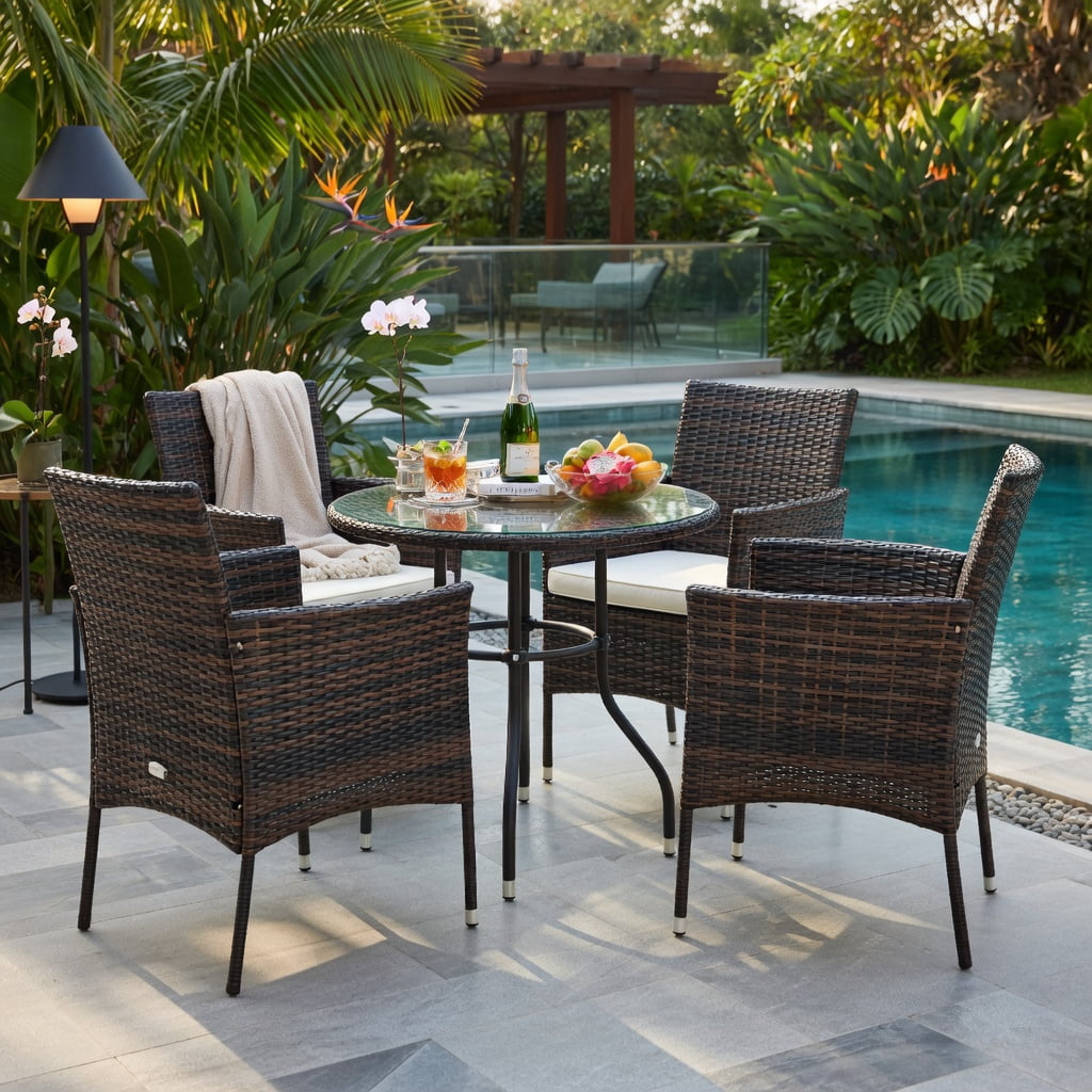 Hommoo 2-Pack Outdoor PE Rattan Armchairs with Removable Off-White Cushions, Weatherproof Steel Frame, Ergonomic Design for Patio, Backyard & Poolside, Brown