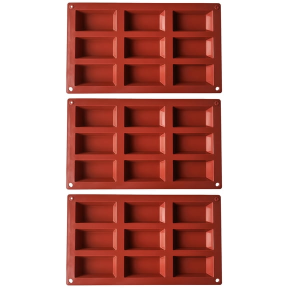 3 Pcs 9-Cavity Silicone Cake and Chocolate Molds, Flexible Non-Stick Baking Tray, Food-Safe Silicone for Cakes, Chocolates, Ice creams and Candies, Red, Ideal for Holiday Baking
