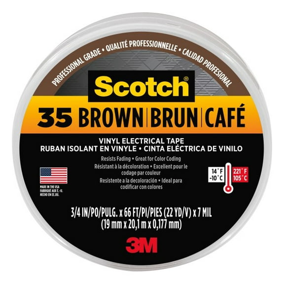 Scotch® #35 Vinyl Electrical Tape, 0.75 in x 66 ft x 7 mil, Brown