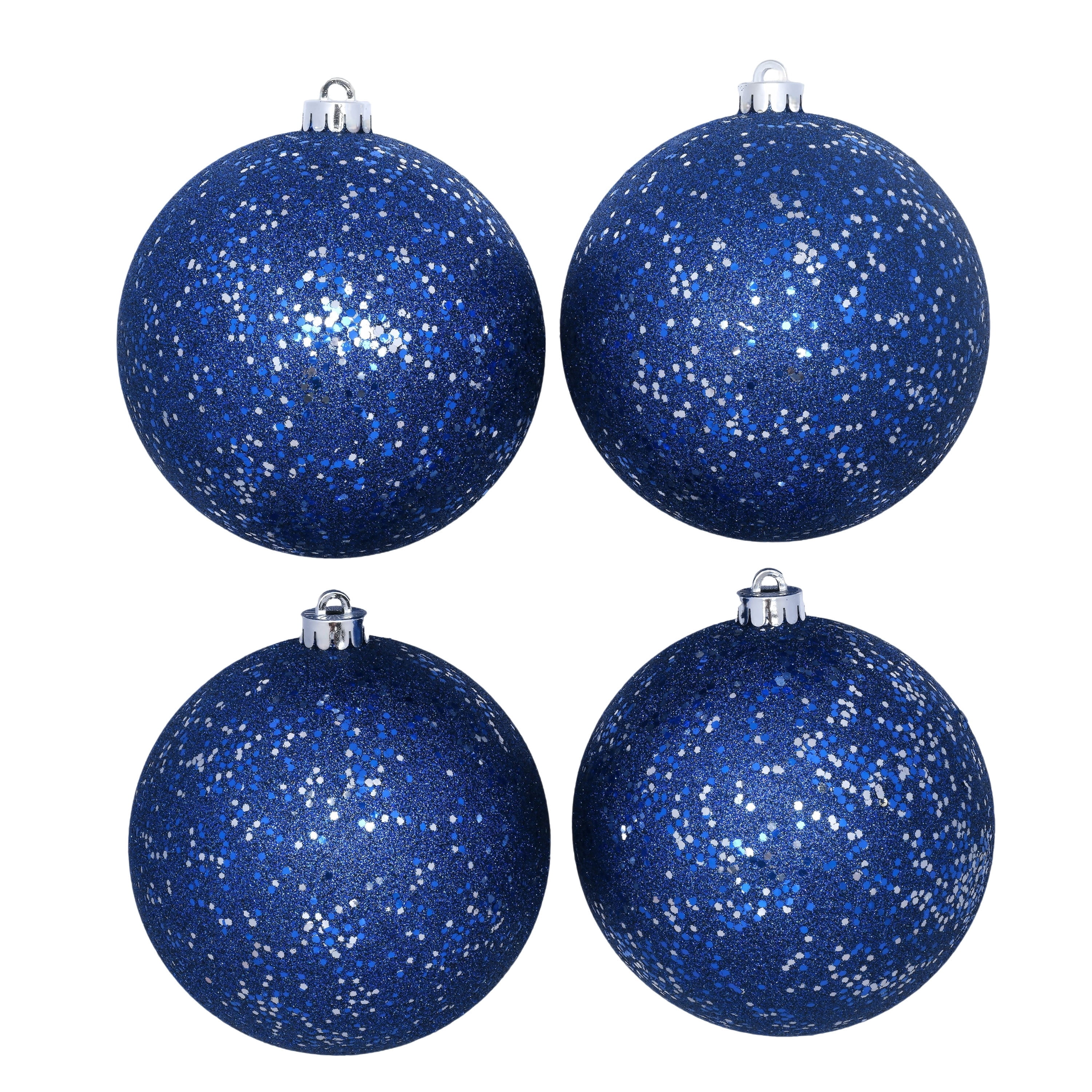 4-Count Blue Glitter Ball Shatterproof Christmas Ornaments, 6.5", by Holiday Time