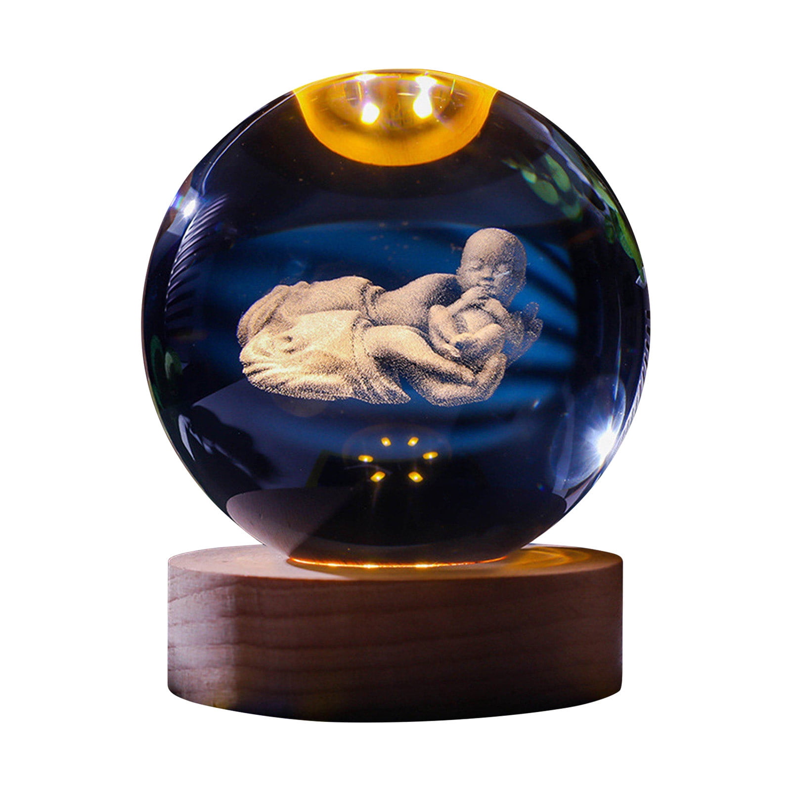 BGZLEU Holy Crystal Ball, Glowing Crystal Ball Night Light, 3D Crystal Praying Hands with Jesus Cross Statue, 3D Holy Figurine with Wooden Base Easter Christmas Religious Gifts for Home Decor
