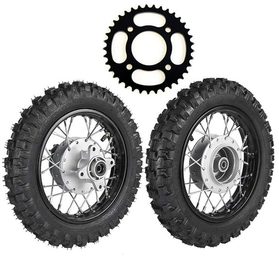 Front 2.50-10 Dirt Bike Tire & Rear 2.50-10 Tire 10" Tire Rim Wheels with Sprocket Drum Brake Kit for CRF50 XR50 SSR Apollo Taotao Coolster 50cc 70cc 90cc 110cc Pit Dirt Bike Motorcycle