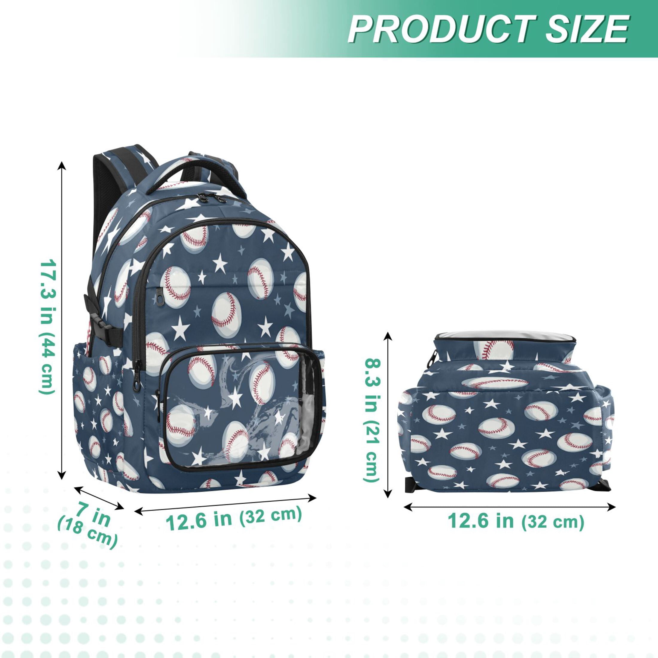 PVC Casual Backpack 25L Daypack with Laptop Compartment Lightweight Travel Backpack for Work Outdoor Activities Baseball Stars Pattern