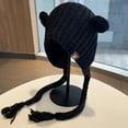 thumbnail image 4 of Women's Cute Bear Ear Winter Hat with Plush Ears and Snap Closure - Machine Washable Elastic Winter Hat, Korean Style Loose Fit, Women's Winter Hat, 4 of 8