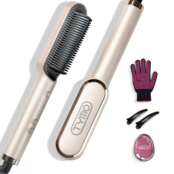 TYMO Hair Straightener Brush, Flat Iron & Comb 2 in 1 for Straightening, Anti-Scald Hot Comb, 5 Temp for All Hair Types, Straightening Brush for Women, Fast Finish with Smooth, Shiny,