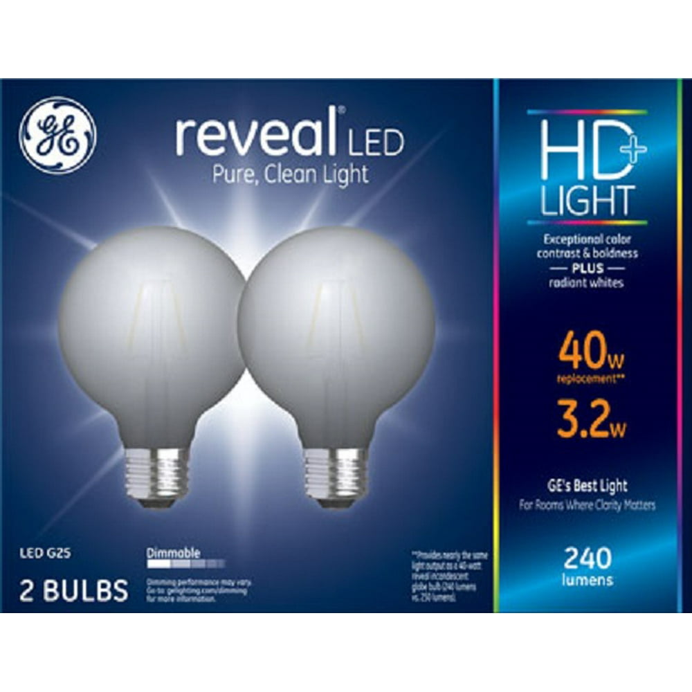 General Electric Led Hd Reveal Globe White 2pk