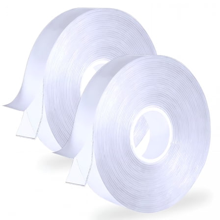 ICERUN Double Sided Mounting Tape Heavy Duty,2 Rolls Two Sided Strong Adhesive Strips,Removable Clear Sticky Tack for Wall Hanging,34FT Washable Reusable Nano Magic Tape Gel