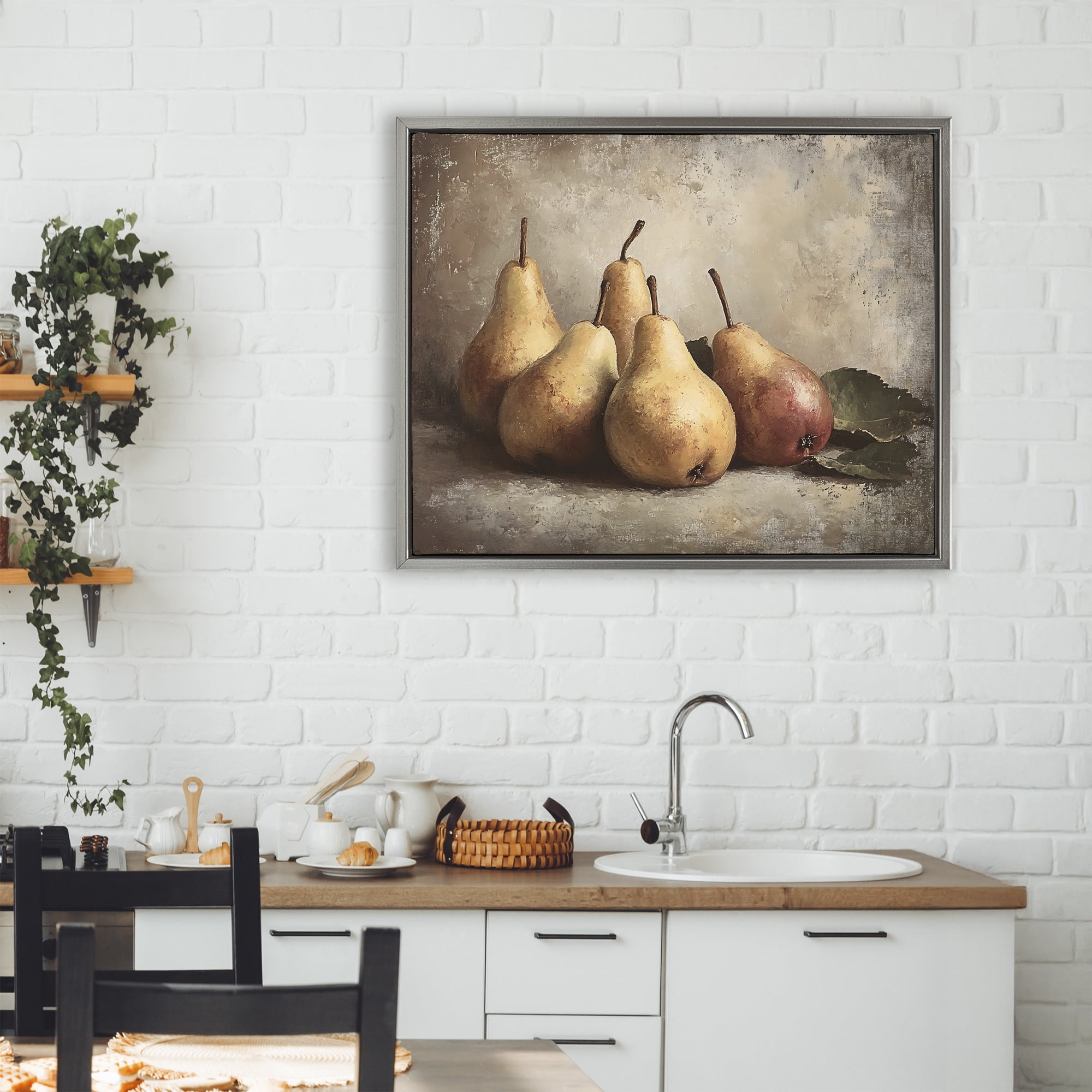 Stupell Industries Neutral Pear Still Life Gray Framed Floater Canvas Wall Art, design by Franklyn Gregory