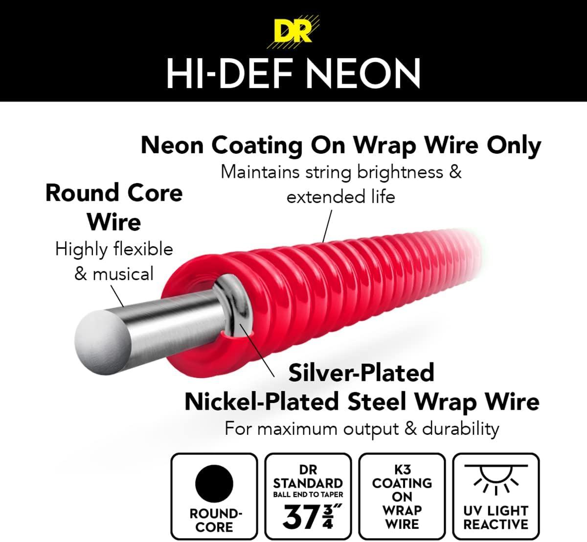 DR Strings Hi-Def NEON Red Coated Lite Bass Strings (40-100)