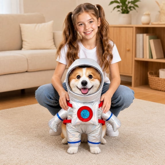 Dog Halloween Astronaut Costume - Pet Dress Up Spacesuit Funny Apparel Uniform Adjustable Cosplay Outfit for Cat and Small Dog