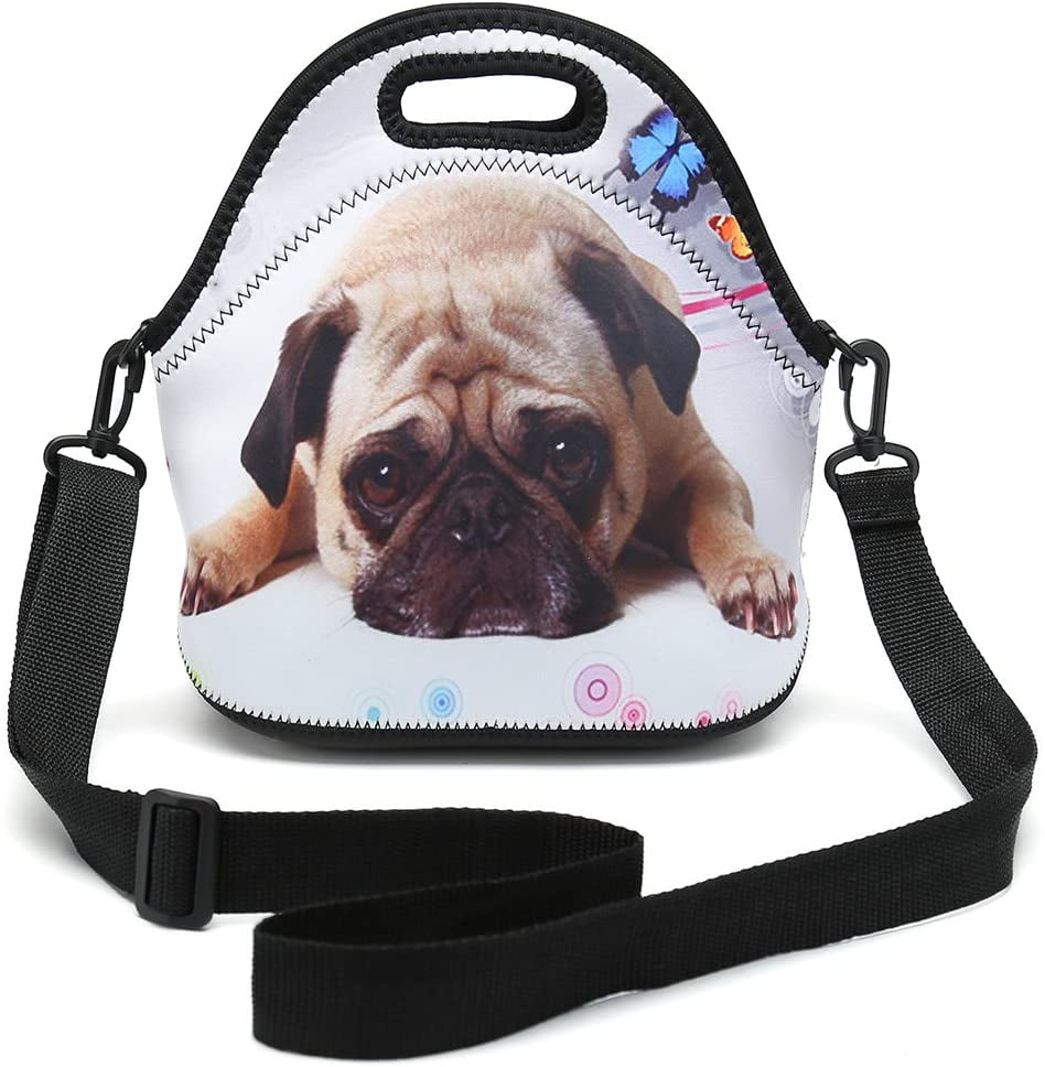 Pug And Cute Cat Sitting Together Messenger Bag Crossbody Bag Large Durable Shoulder School Or Business Bag Oxford Fabric For Mens Womens