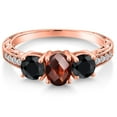 thumbnail image 3 of Gem Stone King 2.50 Ct Oval Checkerboard Red Garnet Black Sapphire 18K Rose Gold Plated Silver Ring (Size 8), 3 of 6