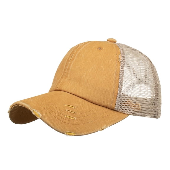 HNMKIU Big Head Baseball Cap for Women Washed Vintage Korean Style Deep Visor Face Adjustable Hat for Women XXL Hats Yellow