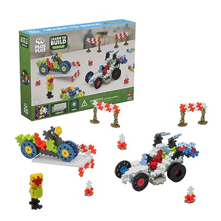 PLUS PLUS - Learn to Build Vehicles, 360 Pieces - Construction Building Stem / Steam Toy, Interlocking Mini Puzzle Blocks for Kids