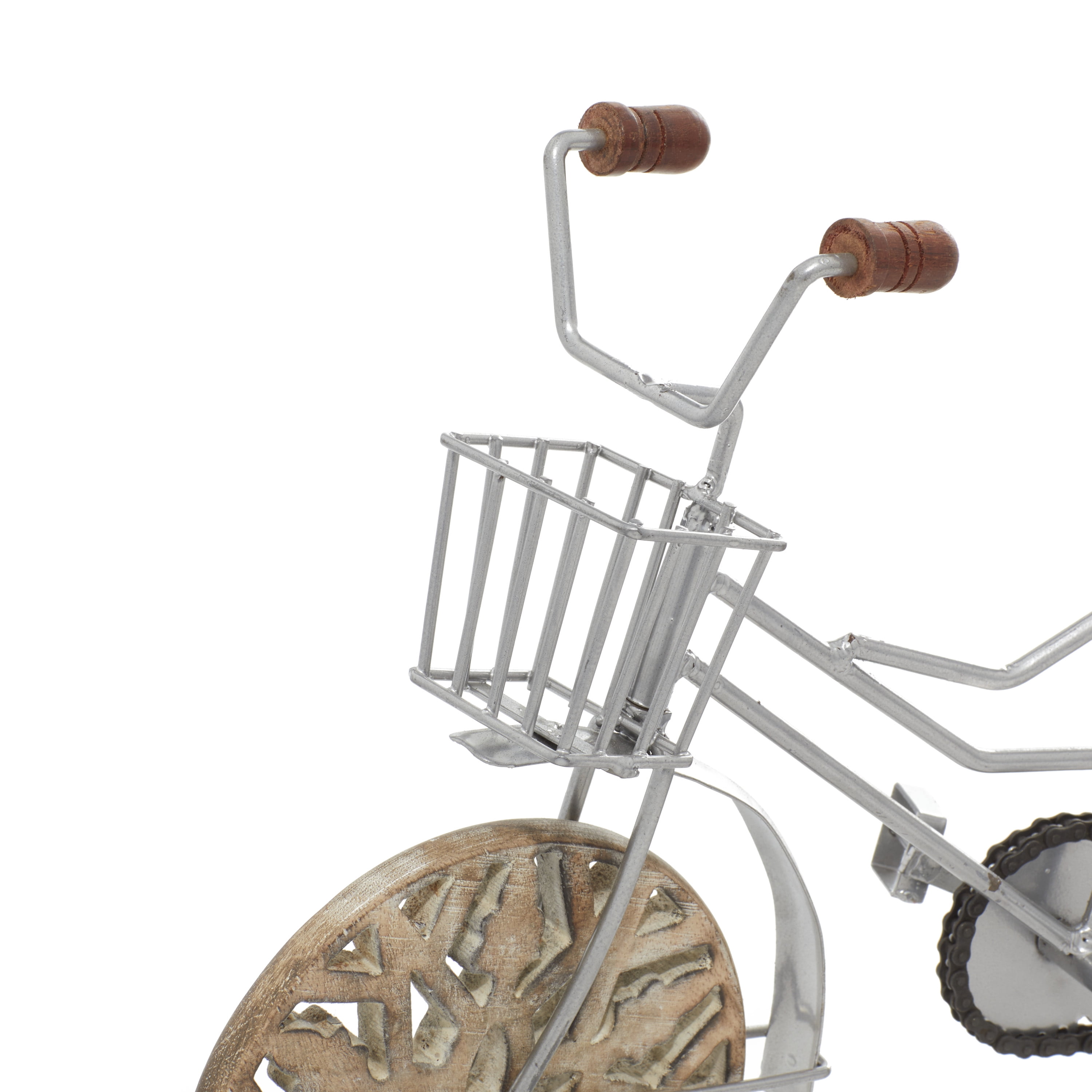 19" x 12" Brown Metal Bike Sculpture with Carved Wood Wheels, by DecMode