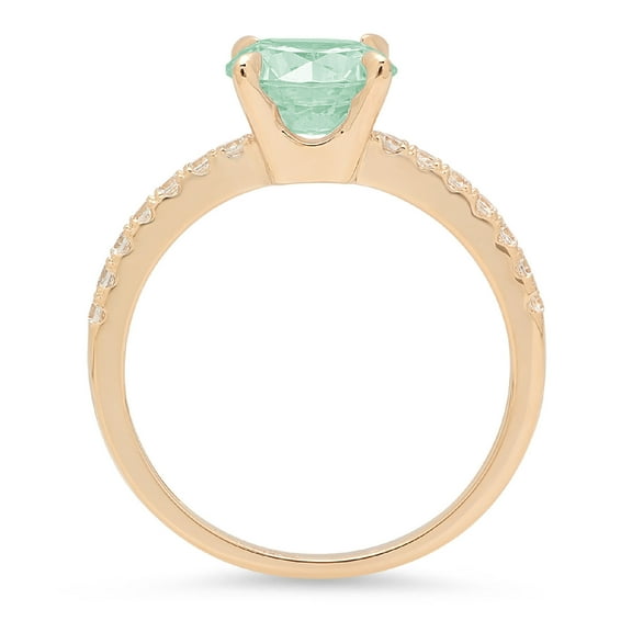 1.71 ct Round Cut Simulated Green Diamond Solitaire with Accents Engagement Ring for Women in 18K Yellow Gold
