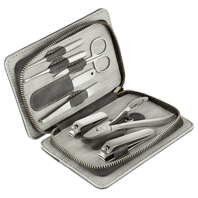 Kit de cuidado de uñas, kit de manicura y pedicura, cortaúñas de acero inoxidable con estuche de viaje de piel sintética.