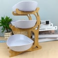 thumbnail image 4 of 3 Tier New Ceramic Fruit Bowl With Bamboo Wood, Plastic Storage Basket for Vegetables, Snack & Cake Tray for Home, Party & Wedding, 4 of 5