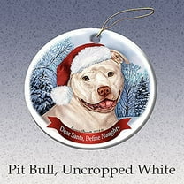 Holiday Pet Gifts White Pit Bull (Uncropped) Santa Hat Dog Porcelain Ornament