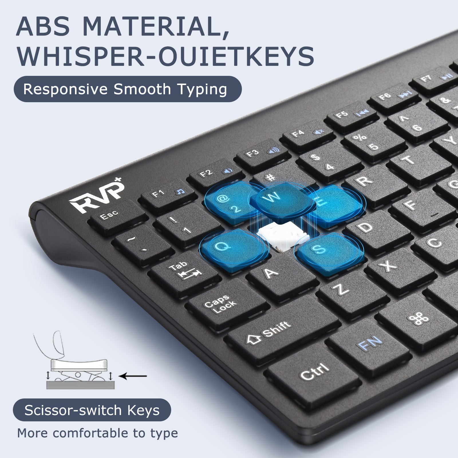RVP+ Wireless Keyboard and Mouse Ultra Slim Combo, 2.4GHz Cordless USB Mouse and Keyboard PC Laptop Computer - Black
