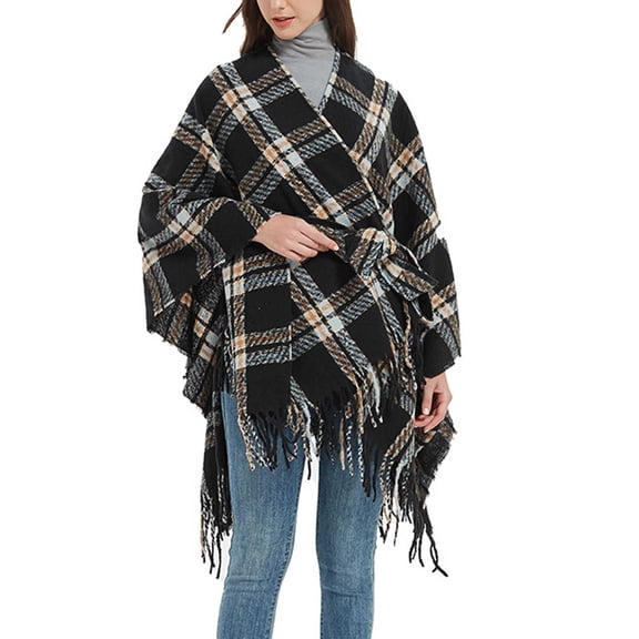 TAGOLD Womens Fall Winter Coat,Women's Fashion Shawl Comfortable Belt Loose Tops Color Matching Blouse Knitted Sweater
