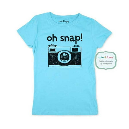 Oh snap! Camera - wallsparks Brand - Youth Young Girls Juniors Slim Fit Soft Tee Shirt - Fun Trendy