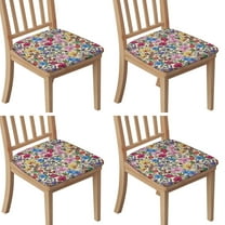 Pioneer Flower Seat Covers for Dining Room Chairs Set Of 4,Stretch Printed Washable Chair Seat Cover with Elastic Ties and Button,Removable Waterproof Couch Cushion Covers